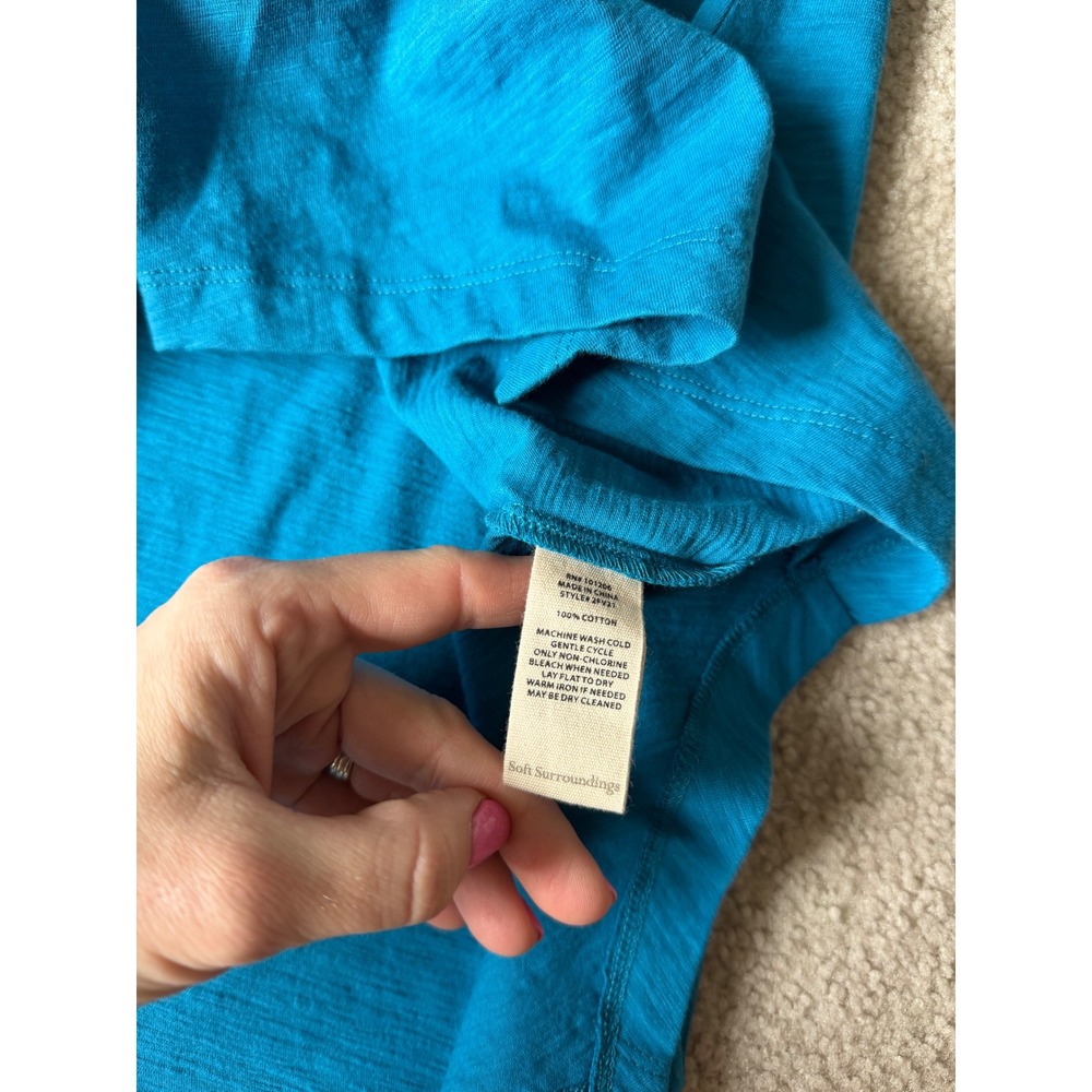 Soft Surroundings Tunic Danielle 3/4 Sleeve NWOT Button Front Teal Blue Large - Picture 8 of 10